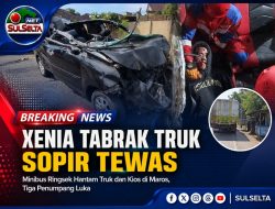 Xenia Tabrak Truk di Maros, Sopir Tewas dan Tiga Penumpang Terluka