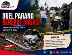 Duel Parang Berebut Air Irigasi, Petani Tewas di Soppeng
