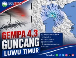 Gempa M 4,3 Guncang Luwu Timur, Dipicu Sesar Matano